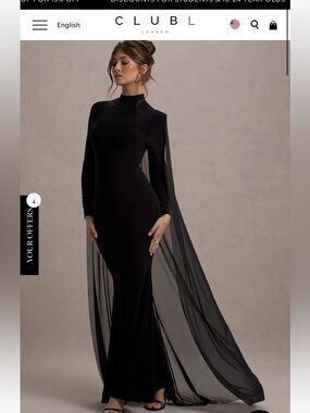 Elegant Black High-Neck Long Sleeve Evening Gown